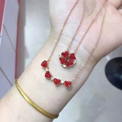 Four Leaf Clover Pendant Necklace For Girls And Woman Silver Jewellry Double Sided Collarbone Necklace