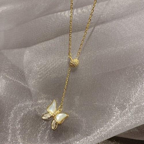 Korean Necklace Female Super Fairy Temperament Wild Shell Butterfly Pendant Necklace Cold Wind Plated True Gold Necklace