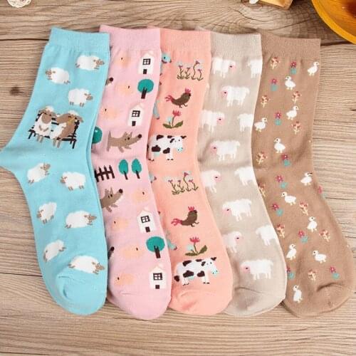 2018 Popularity Korean Tube Socks Novelty Goat Cow Duck Animal Cartoon Lady Socks Cotton Harajuku Cute Lady Christams Gift Socks