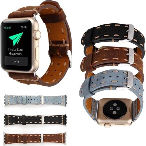 Stitching Leather Watch Bracelet For Apple Watch Band 44 42 40 38mm iWatch Watch Accessories For Apple Watch 1 2 3 4 5 Strap