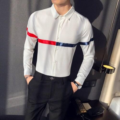 British Striped Men Shirts Slim Long Sleeve Casual Shirt Business Formal Dress Clothes Streetwear Social Nightclub Camisas Homme