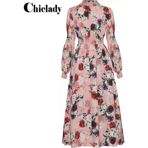 CHICLADY Beading WomenS Fashion Party Casual Beach Vintage Elegant Rose Flower Print Streamer White Chiffon Long Dress robe ZA
