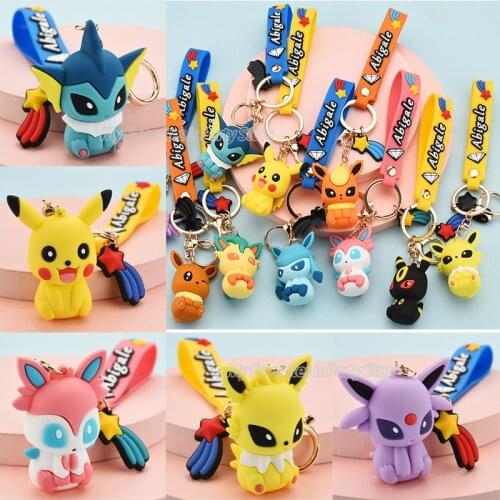 Pokemon Silicone Keychain Strap Ring Pikachu Doll Keyring Star Tassel Letter Cartoon Key Chain Anime Figure Key Holder Jewelry