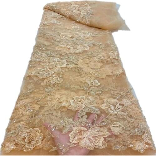 SJ Lace Handmade Beaded French Tulle Lace Fabric 2021 High Quality Embroidered African Net Laces Nigerian Fabrics Dress qx5-92