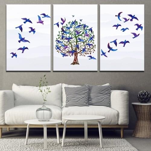 Modern Abstract Watercolors Poster Hd Art Print Blue Trees Birds Canvas Painting Nordic Wall Pictures For Living Room Home Decor
