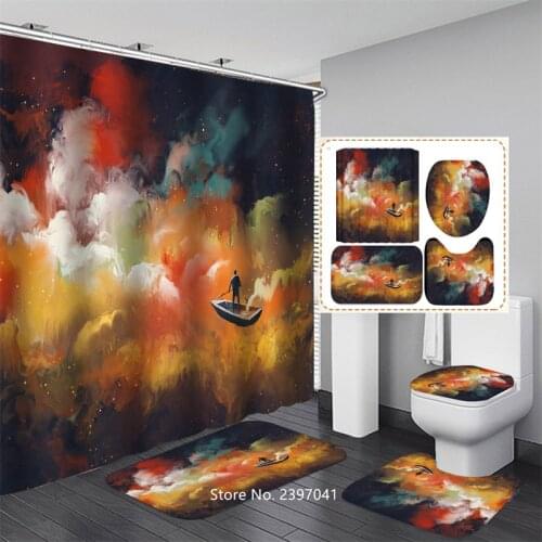 Hot 4-piece Modern Toilet Set Cute Cartoon Animals Waterproof Shower Curtains Bathroom Non-slip Carpet Toilet Cover Mildew Proof