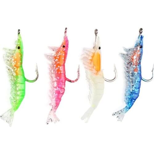1 Pcs Luminous Soft Shrimp Simulation Fishing Lure Shrimp Prawn Bait Artificial Trout Bait Fishy Smell Single Hook Tackle