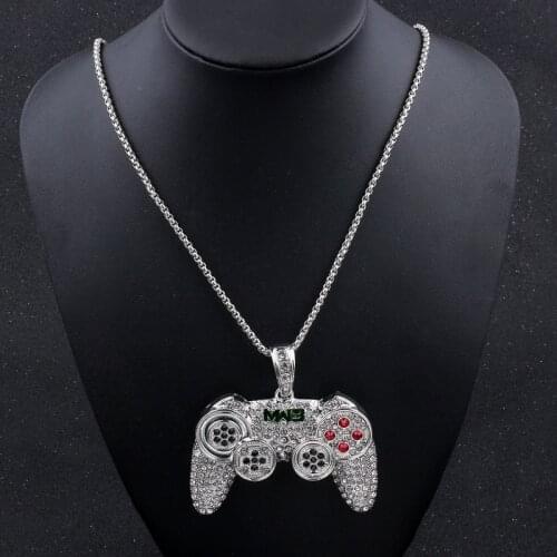 Hip-hop Jewelry Game Console Handle Necklace Pendant Gold Chain Crystal Necklace Charms for Children Boys Gifts