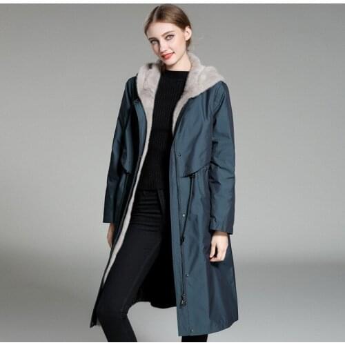 Natural Hood Middle Long Jacket Women Real Raccoon Fur Coat Parka Ladies Winter Warm Thick Snow Outwear Female Clothes
