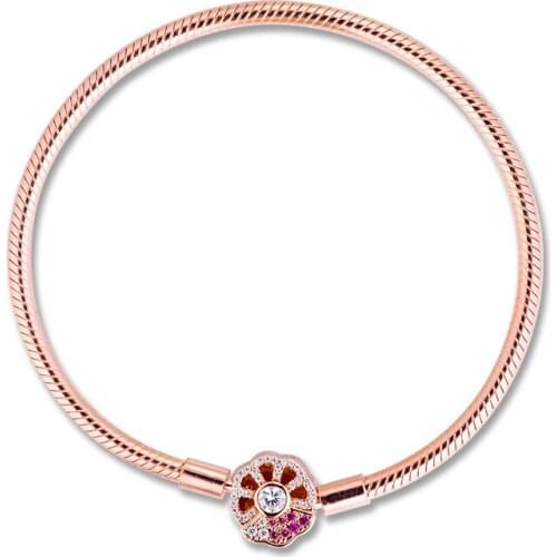 100% 925 Sterling Silver Jewelry Signature Rose Moments Pink Fan Clasp Rose Bracelets For Women Wholesales Free Shipping