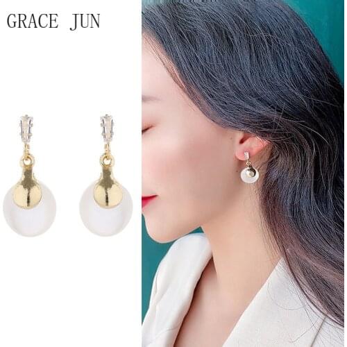GRACE JUN New Gold Color Opal Stone Stud Clip on Earrings Womens Party Birthday Fashion Luxury No Ear Hole Earrings Wholesale