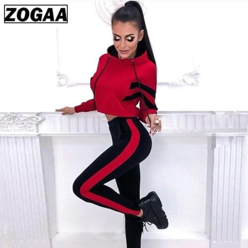 ZOGAA New Women Two Piece Outfits Ladies Casual Sweat Suit Striped Color Crop Tops Pants Matching Set Hot Women Tracksuit Trendy