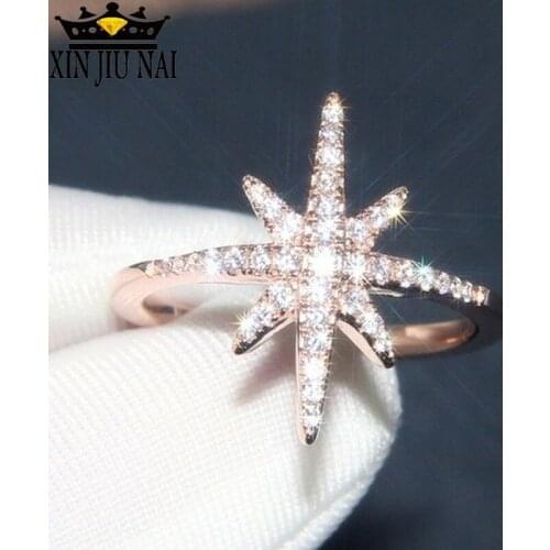 Cute Plant Snowflake Rings For Women Star"*" Modeling Bands Silver Rose Gold Color Stacking Thin Ring Promise grace Ring Jewelry