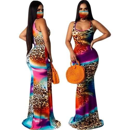 Women Sexy Tie-Dye Long Dress Sleeveless Summer Tank boho Sundress Outfit Evening Party Club Skinny Dresses 2020 Fashion Clothes