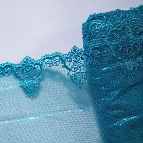 1Meter 17CM Wide Shinning Surface Embroidered Lace Trim Blue Mesh Fabric For Costume Handmade Stage Dolls Dress Decorations DIY