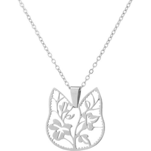 1pc Funny Cat Head Stainless Steel Pendant Necklace Simple Cats Flower Charms Necklaces Women Girls Kids Fashion Jewelry