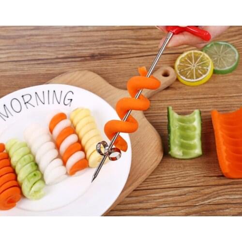 1PC Stainless Steel Spiral Knife Creative DIY Cucumber Rotary Roll Fruit Vegetable Twist Knife Wave Knife Potato Slicer LB 281