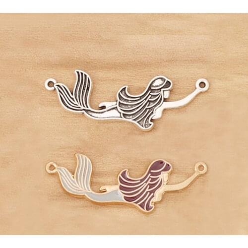 10 Pieces Tibetan Silver/Gold Tone Fish Mermaid Connector Charms Pendants for Necklace Jewellery Making Accessories 45x15mm