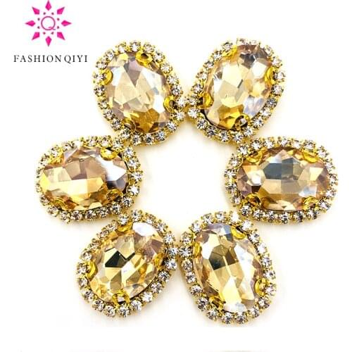 10pcs/pack Champagne oval shape sew on rhinestones 10X14mm/13X18mm/18X25mm Gold bottom crystal buckle DIY Jewelry Accessories