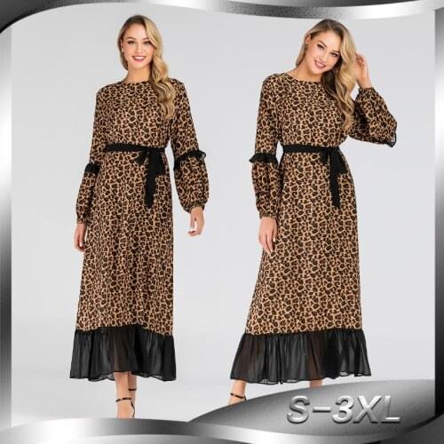 3XL plus size Fashion Leopard pattern Muslim Kimono Long Robe Gowns Tunic Jubah Middle East Ramadan Arab Islamic Cloth Wq1958