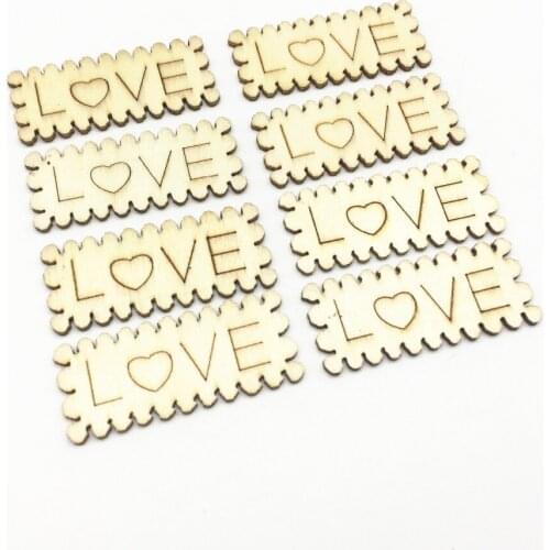 50pcs Laser Cut Out Garland Rectangle Shaped Natural Wood Love Slices Chips Confetti DIY Crafts Supplies Embellishments 17x40mm