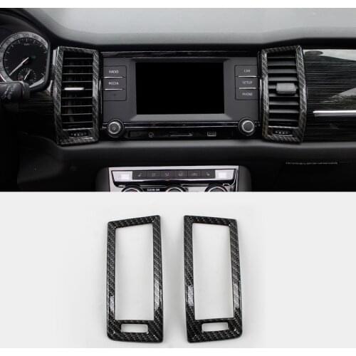 ABS Carbon Fibre Fit for Skoda Kodiaq 2016 2017 2018 Car Accessories Middle Air Outlet Decoration Cover Trim Car Styling 2pcs