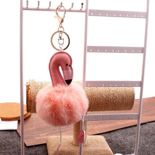 Flamingo Key Chain Bag Pendant Women Bag Accessories Fur Ball Keychain Fluffy Phone Decor Car Ornamentation Wedding Favors