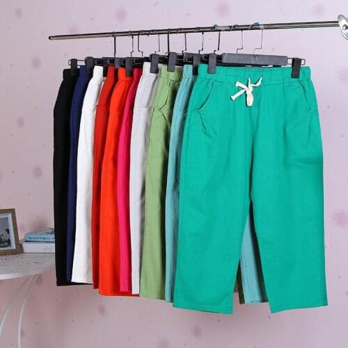 Cotton Linen Pants Women 2021 Spring Summer Plus Size Candy Colors Harem Pant Elastic Waist Casual Loose Trousers Womens Y932