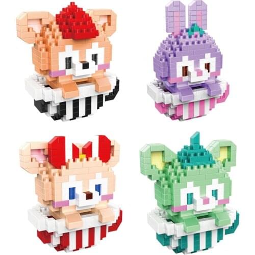 Disney park micro diamond block Disneyland teacup StellaLou rabbit Gelatoni cat ShellieMay Duffy bear build brick toy nanobrick