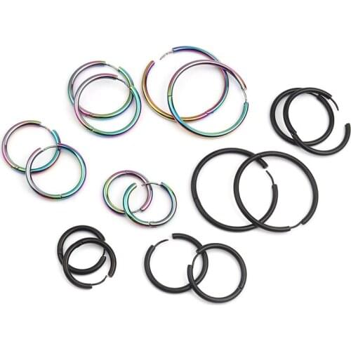 Doreen Box 304 Stainless Steel Hoop Earrings Black Multicolor Circle Ring 26/ 31/ 36/46mm Women Earring Jewelry Gifts,1 Pair