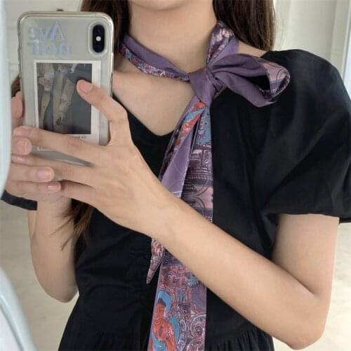 Luna&DolphinChinese Style Double Side Ribbon 160X7cm Dunhuang Buddha Lake View Long Scarf Headbands Neckerchief Streamer Spring