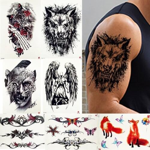 FANRUI Teeth Monster Painting Temporary Tattoo Sticker Body Art Arm Black Tattoos Dog Waterproof Men Fashion Fake Tatoo DIY