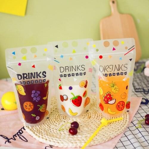 Ferimo 100pcs Printed beverage bag portable self-sealing plastic liquid juice disposable take-out bags wholesale customized