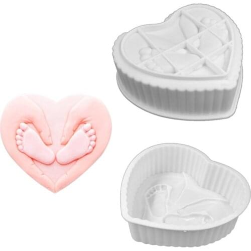 Valentines Day Mold 3D Heart Footprint Silicone Mould Mousse Cake Chocolate Decorating Baby Shower Party Supplies