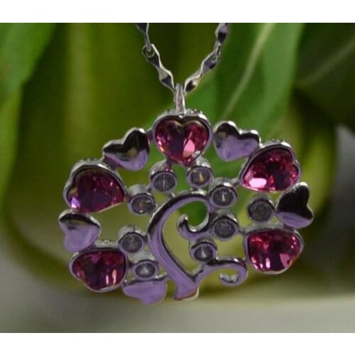 Guarantee Plain 925 Sterling Silver, Tree of life Austria crystal Pendant , 4.3 g, PE3561-red