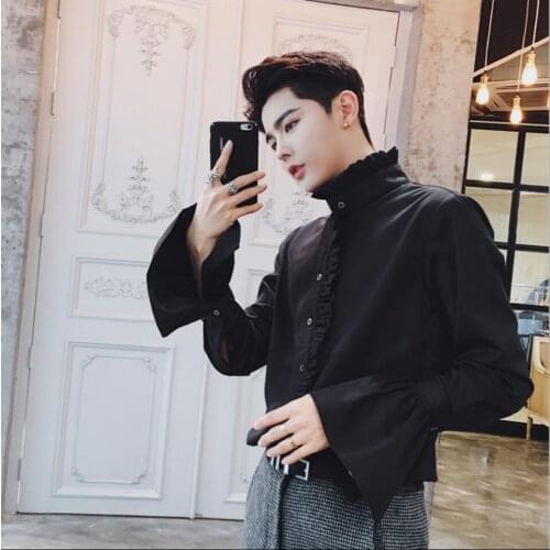 Hot 2020 Spring New Personality Hairstylist Long-sleeved Shirt Handsome Horn Sleeves Shirt Nightclub Host Dj Singer Shirt