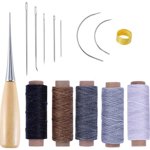 Hot Sale 1Set Leather Craft Hand Stitching Sewing Tools Awl Thread Thimble Kit