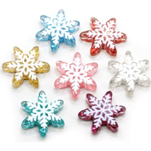 Kawaii Christmas Glitter Snowflake Resin Flatback Cabochons Flowers For Girl Hair Bows Decorative accessories