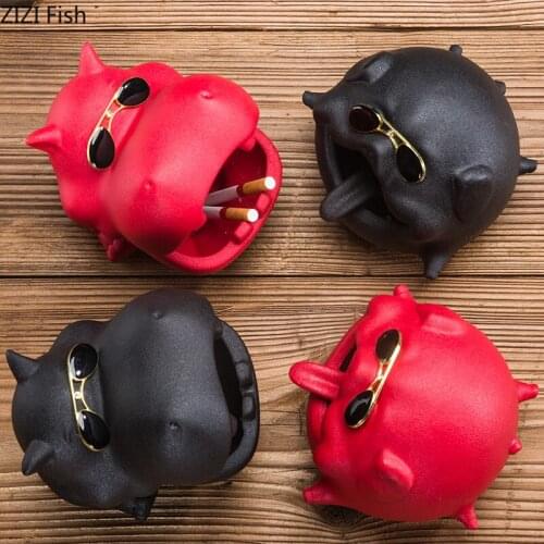 Multifunctional Cartoon Animal Ceramic Ashtray Hippo Home Living Room Office Decor Large Capacity Art Ashtray Gift for Boyfriend