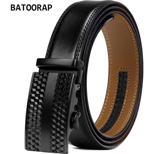 BATOORAP Brand Mens Cool Designer Belts Black Genuine Leather Formal Suit Waist Strap Male Cowhide Trouser Belt Ratchet WL-E017