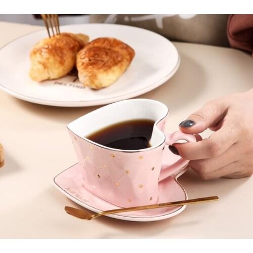 New heart paint with disc ceramic mugs wave point contracted with a spoon coffee cup set the wedding couple cups