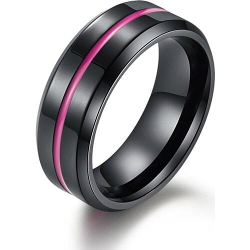 New Fashion Simple Black Groove Bagues Titanium Steel Two Color Mens Ring Fashion Jewelry