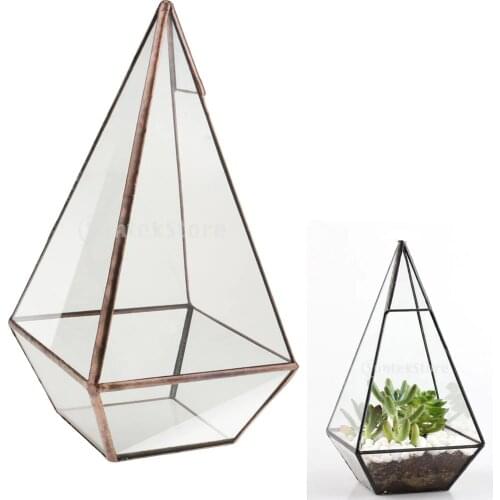 New Handmade Bonsai Pyramid Glass Geometric Terrarium Box Tabletop Succulent Planter Copper Flower Pot Home Garden Decoration