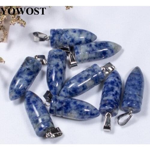 Wholesale 10Pcs/Lot Natural Stone Sodalite Beads Pendant Bullet Shape Dangle Charms Fit Necklace Earrings QV0045