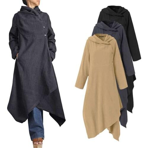 Casual Hoodies Cotton Linen Jackets ZANZEA Spring Autumn Long Coat Womens Chic Irregular Cardigans Female Turtleneck Outwear