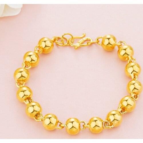 Luxury 10mm 24K Gold Solid Beads Chain Bracelet for Womens Wedding Engagement Jewelry Exquisite Pure Fine Anniversary Gifts