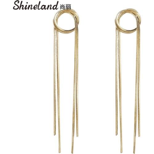 Shineland Punk Metal Long Chain Tassel Tie Drop Earrings Vintage Geometry 2021 Trendy Fashion Female Unusual Jewelry For Women