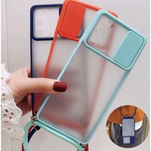 Slide Camera Protector Crossbody Lanyard Strap Case For huawei P Smart 2021 Y7A Translucent Back Cover for huawei p smart 2021