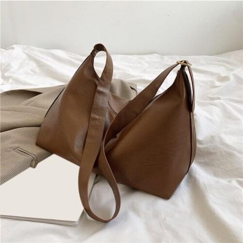 PU Leather Underarm Bags For Women 2021 Retro Simple Solid Color Shoulder Bag Ladies Large Capacity Bucket Bag