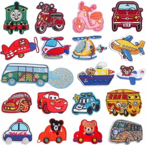 Cartoon Vehicles Embroidery Cloth Stickers Transportation Iron on Patch Thermo Adhesive Badges Kids Clothes Bags Cute Appliques